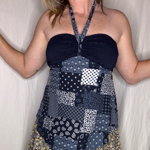 Boho Bandana Patchwork Halter Top Women’s Size SMALL Handkerchief Hem Tube Style - Picture 3 of 4